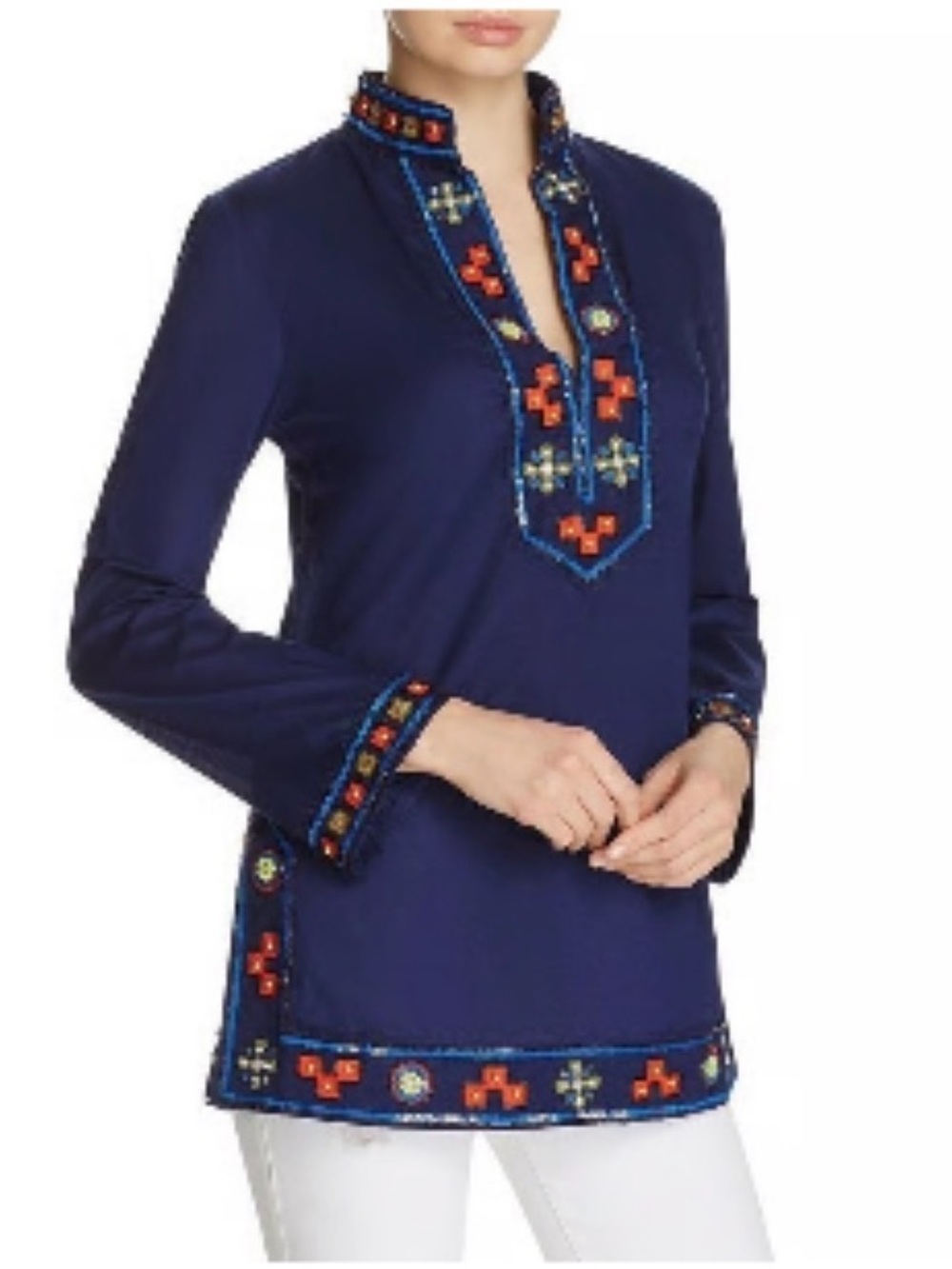 TORY BURCH Embellished Tunic Top Cotton with beading and sequins